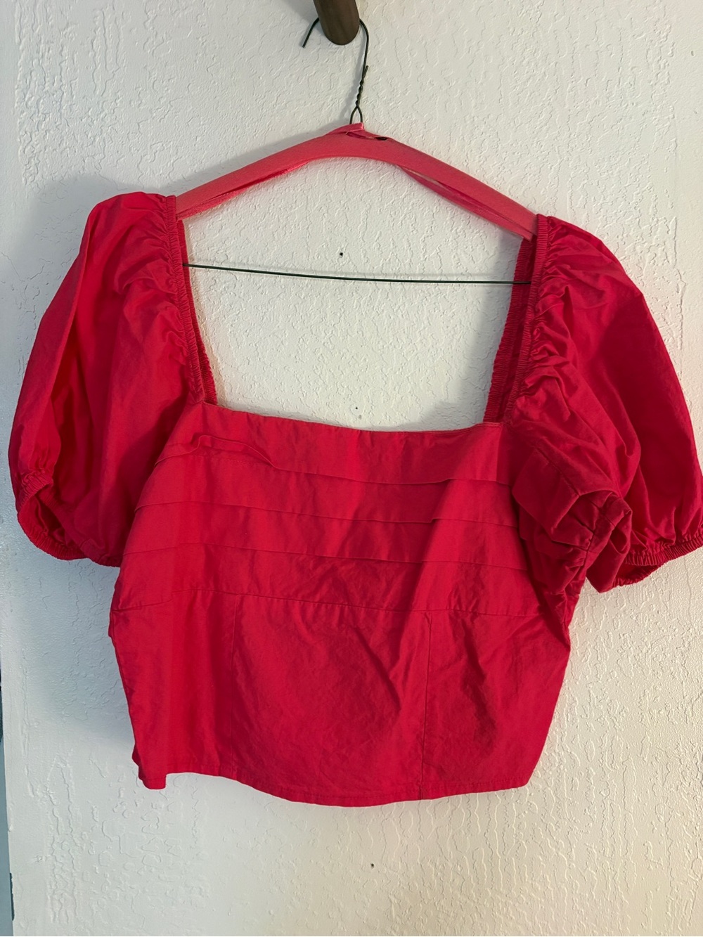 Red Puff Sleeve Square Neck Women’s Smocked Back Crop Top